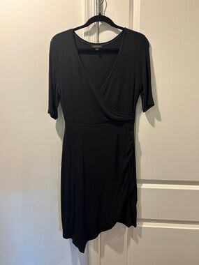 Black Asymmetrical Wrap-Front Dress